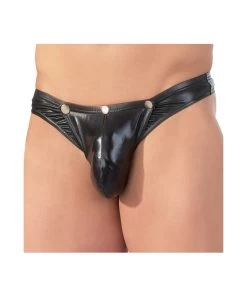 Svenjoyment Black Wet Look Thong With Press Studs