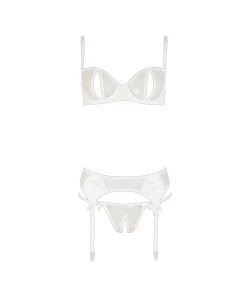 Abierta Fina White Suspender Set With Crotchless String -Sex Toy Store 22114912231 hollow nor b