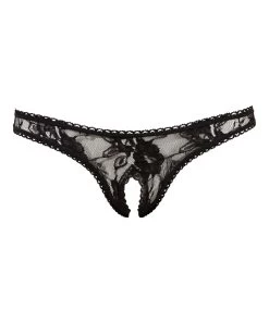 Cottelli Lingerie Black Lace Crotchless Thong