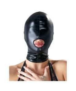 Bad Kitty Black Open Mouth Wet Look Hood Mask