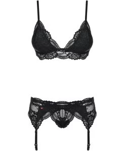 Obsessive Black Lace Three-piece Lingerie Set -Sex Toy Store 810 seg 1 fh