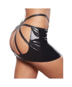 Allure Lingerie Black Wet Look Open-back Mini Skirt