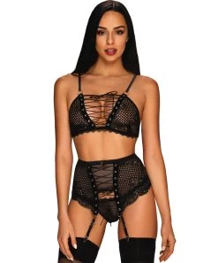 Obsessive Basitta Black Net Suspender Set
