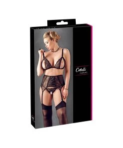 Cottelli Lingerie Black Lace 3-piece Crotchless Suspender Set -Sex Toy Store black lace 3 piece crotchless suspender set 221195510 p