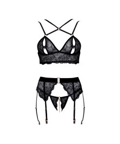 Abierta Fina Black Lace 3-piece Suspender Set 9 Abierta Fina Black Lace 3-piece Suspender Set -Sex Toy Store black lace 3 piece suspender set 2213966 3