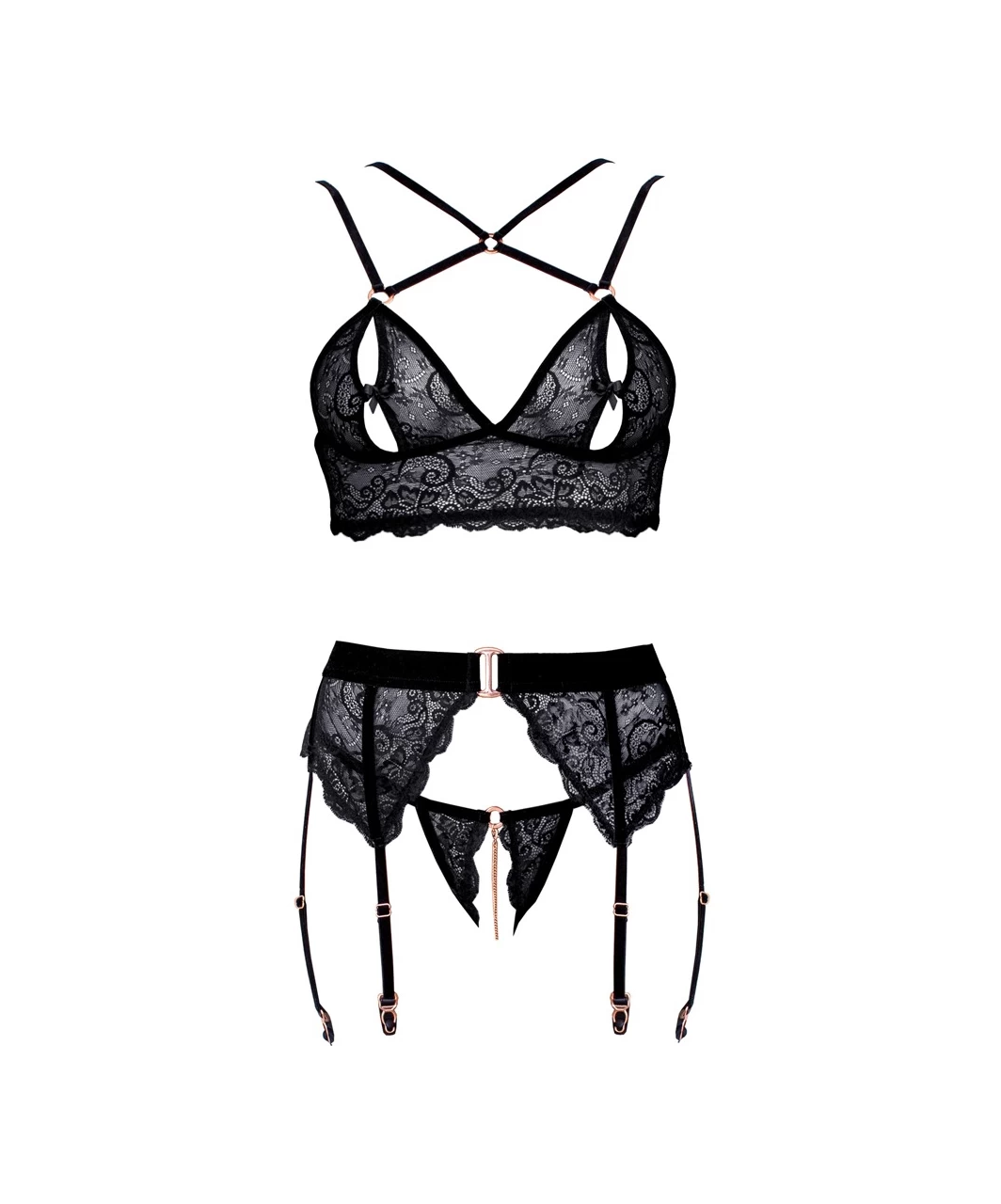 Abierta Fina Black Lace 3-piece Suspender Set 5 Abierta Fina Black Lace 3-piece Suspender Set - Image 3