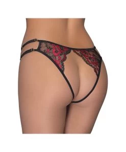 Cottelli Lingerie Black Lace Crotchless String With Red Embroidery