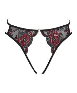Cottelli Lingerie Black Lace Crotchless String With Red Embroidery -Sex Toy Store black lace crotchless string with red embroidery 3