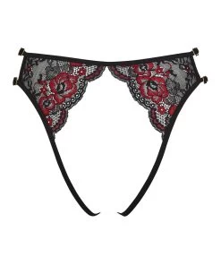 Cottelli Lingerie Black Lace Crotchless String With Red Embroidery -Sex Toy Store black lace crotchless string with red embroidery 4