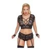 Cottelli Lingerie Black Lace Crotchless Suspender Set With Wrist Cuffs -Sex Toy Store black lace crotchless suspender set with wrist cuffs fm