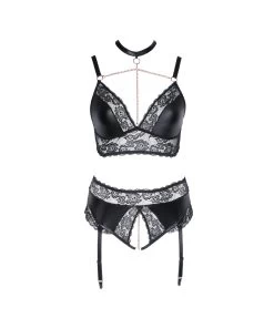 Cottelli Lingerie Black Matte Look & Lace Crotchless Suspender Set 12 Cottelli Lingerie Black Matte Look & Lace Crotchless Suspender Set -Sex Toy Store black matte look lace crotchless suspender set f