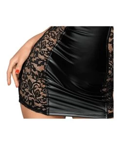 Noir Handmade Black Matte Look Mini Dress With Lace -Sex Toy Store black matte look mini dress with lace inserts 2717778 d