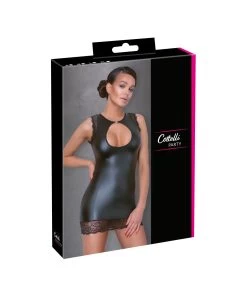 Cottelli Lingerie Black Matte Look Mini Dress With Lace Trimming -Sex Toy Store black matte look mini dress with lace trimming p