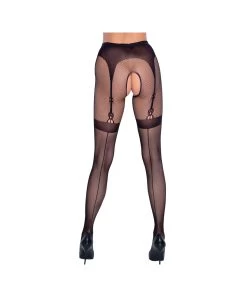 Cottelli Lingerie Black Net Crotchless Tights