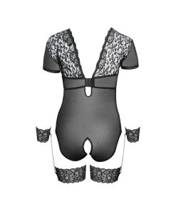 Cottelli Lingerie Black Sheer Mesh Crotchless Bodysuit With Wrist Cuffs -Sex Toy Store black sheer mesh crotchless bodysuit with wrist cuffs b