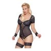 Cottelli Lingerie Black Sheer Mesh Crotchless Bodysuit With Wrist Cuffs -Sex Toy Store black sheer mesh crotchless bodysuit with wrist cuffs fm