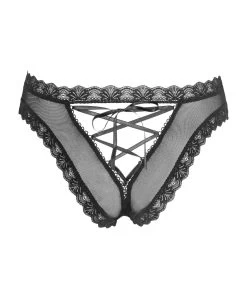 Cottelli Lingerie Black Sheer Mesh Panties With Lacing -Sex Toy Store black sheer mesh panties with lacing b