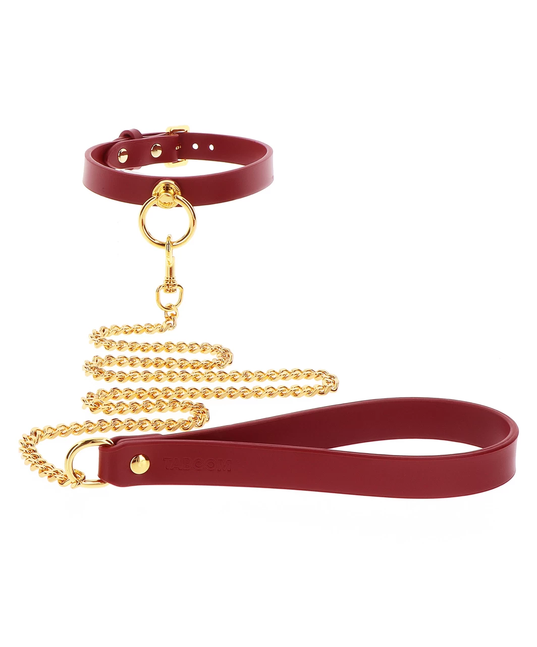 Taboom Burgundy Faux Leather Collar With Leash 3 Taboom Burgundy Faux Leather Collar With Leash