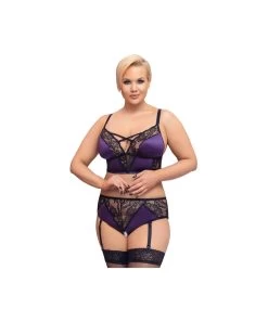 Cottelli Lingerie Purple Suspender Lingerie Set With Black Lace