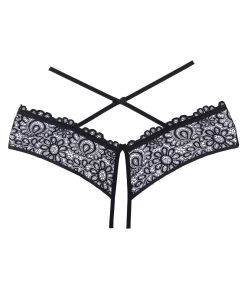 Allure Lingerie Crayzee Black Lace Crotchless Thong -Sex Toy Store crayzee black lace crotchless thong
