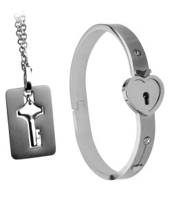 Master Series Cuffed Locking Bracelet And Key Necklace