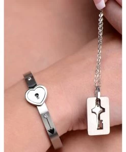 Master Series Cuffed Locking Bracelet And Key Necklace -Sex Toy Store cuffed locking bracelet and key necklace 4