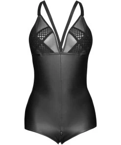 Noir Handmade Black Matte Look Bodysuit With Sheer Inserts -Sex Toy Store f107 front