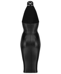 Noir Handmade Black Matte Look Halterneck Tube Dress -Sex Toy Store f160 h back