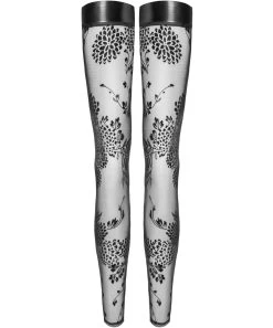 Noir Handmade Black Footless Hold-up Stockings With Flock Print -Sex Toy Store f243 black footless stockings with flock embroidery f