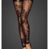Noir Handmade Black Footless Hold-up Stockings With Flock Print -Sex Toy Store f243 black footless stockings with flock embroidery fm