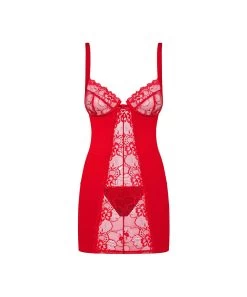 Obsessive Heartina Red Chemise With Lace Inserts -Sex Toy Store heartina chemise red 4