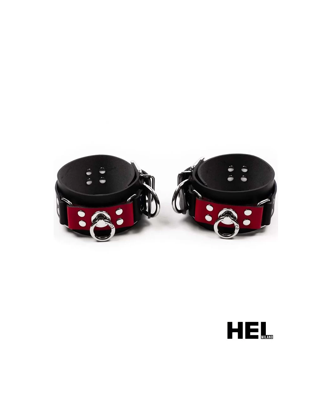 HEL Milano Leather Wrist/Ankle Cuffs In Red & Black 3 HEL Milano Leather Wrist/Ankle Cuffs In Red & Black