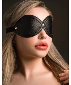 Taboom Infinity Black Faux Leather Blindfold -Sex Toy Store infinity black faux leather blindfold 3