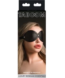 Taboom Infinity Black Faux Leather Blindfold -Sex Toy Store infinity black faux leather blindfold 4