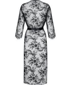 Obsessive Black Long Lacy Peignoir -Sex Toy Store lashy peignoir b