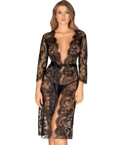 Obsessive Black Long Lacy Peignoir