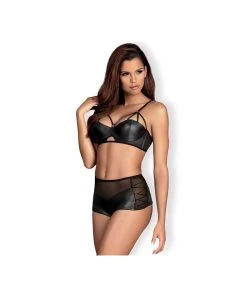 Obsessive Leatheria Black Matte Look Lingerie Set