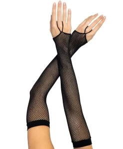 Leg Avenue Black Net Fingerless Gloves With Finger Loop