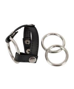 Bad Kitty Metal Cock Rings With Faux Leather Strap -Sex Toy Store metal cock rings with faux leather strap 3