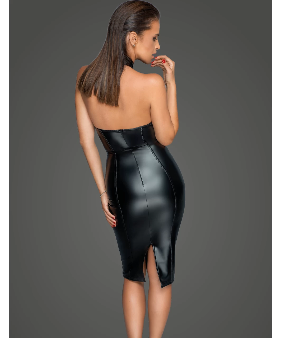 Noir Handmade Black Matte Look Dress With Decolletage 5 Noir Handmade Black Matte Look Dress With Decolletage - Image 3