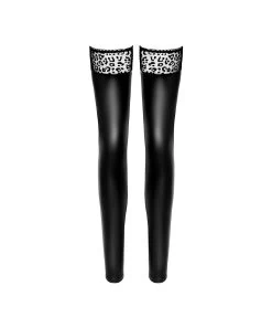 Noir Handmade Black Matte Look Hold-up Stockings With Flock Print -Sex Toy Store noir handmade black matte look hold up stockings with flock print 3