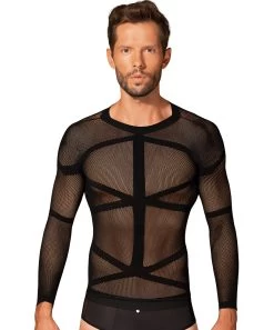 Obsessive Black Net Tight Shirt With Sleeves