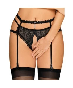 Obsessive Pearlove Black Crotchless Suspender Thong